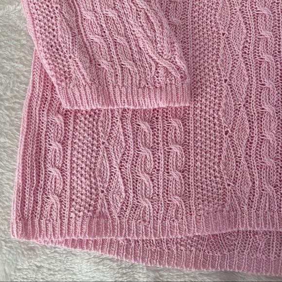 RALPH LAUREN Pink 100% Linen Cable open knit Sweater Size PL - Picture 8 of 11